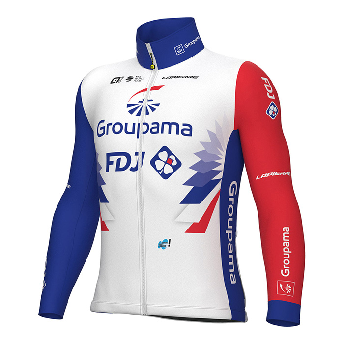 2022 Fahrradbekleidung Groupama Fdj Rot Blau Trikot Langarm und Tragerhose - zum Schließen ins Bild klicken